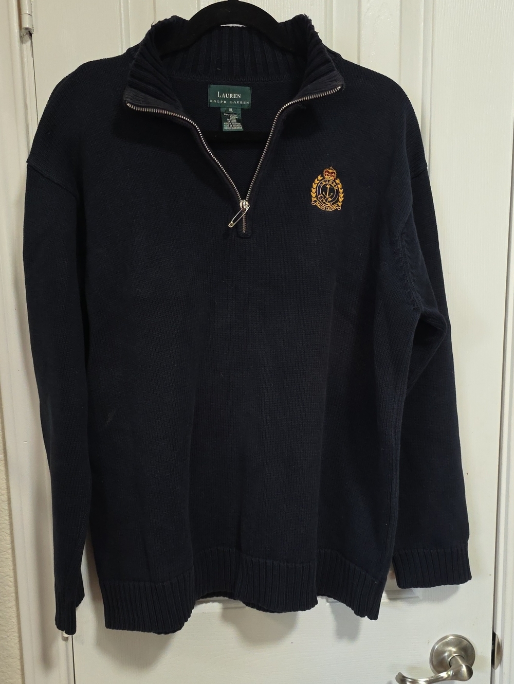 Lauren Ralph Lauren Vintage Navy Zip-Up Sweater with Gold Crest XL